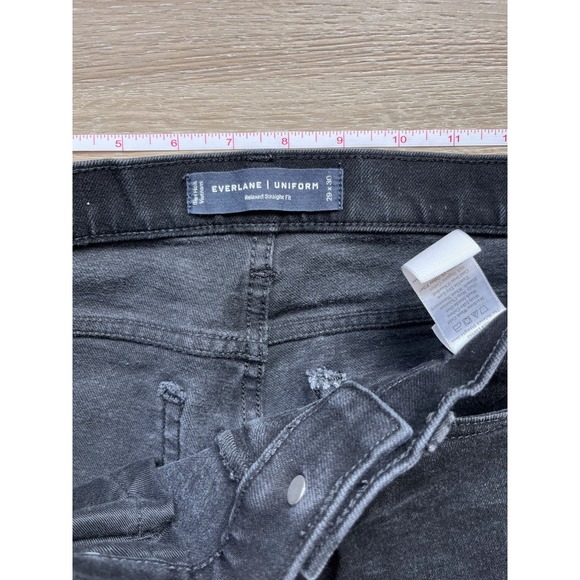 Everlane Uniform Jeans Mens 29x30 Black Dark Wash Denim Relaxed Fit Straight Leg - Picture 3 of 6